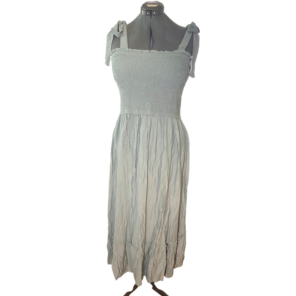 ZESICA Womens Smocked‎ Tie Shoulder Midi Dress Sage Green XL NWT